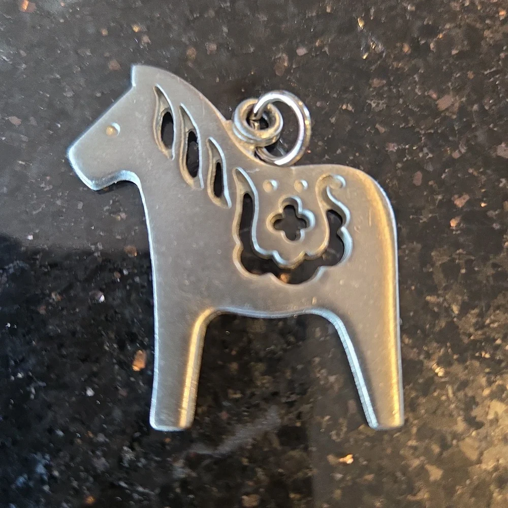 Rune Tennesmed Metal Dala Horse Pendant Mid-Century Modern Pewter Swedish - Picture 3 of 9
